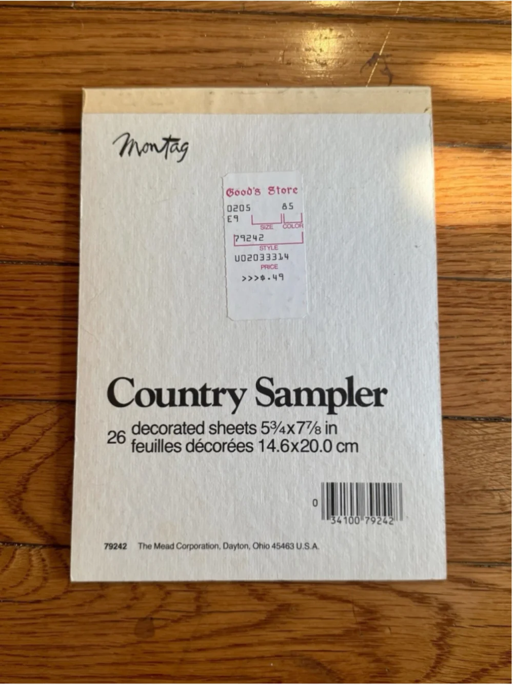 Vintage Country Sampler Montag Bear Stationery Set By Mead